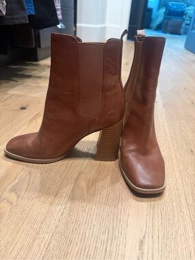 Nine West Brown Leather Block Heel Booties